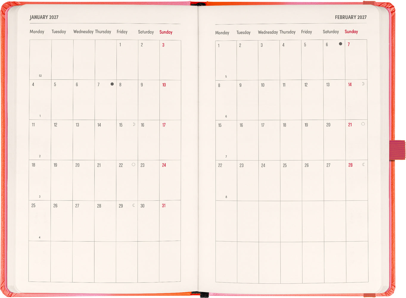 Planbook Planer/Notizbuch Coral 2027, 13 x 21 cm