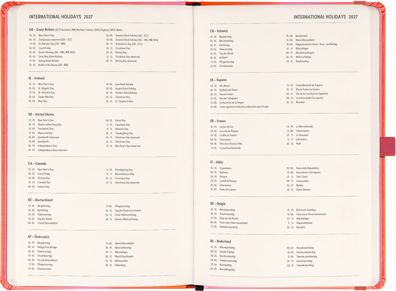 Planbook Planer/Notizbuch Coral 2027, 13 x 21 cm