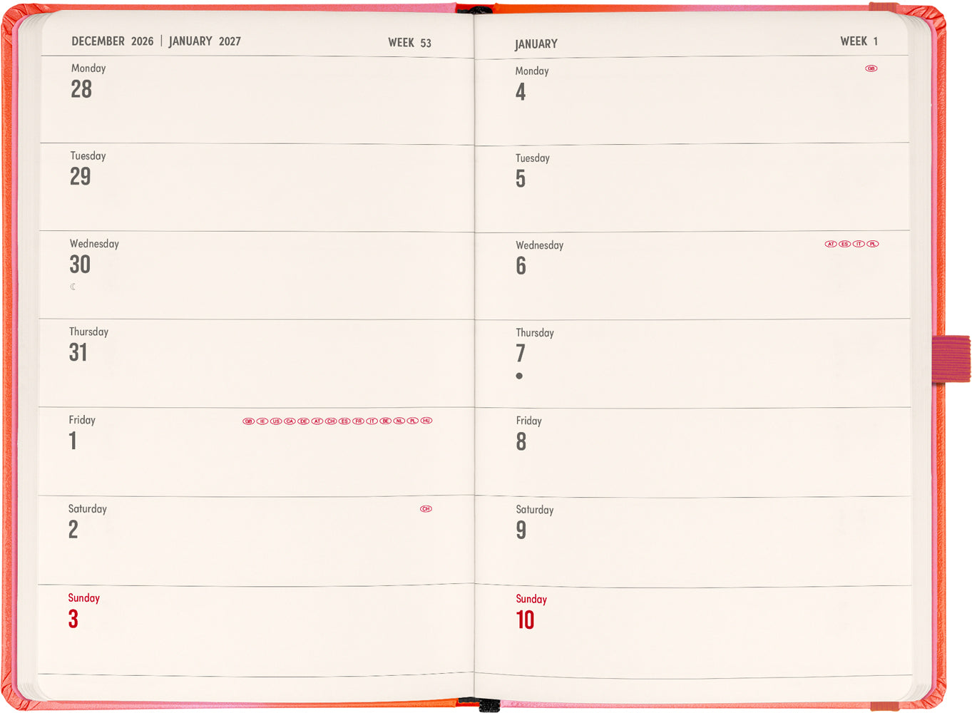 Planbook Planer/Notizbuch Coral 2027, 13 x 21 cm