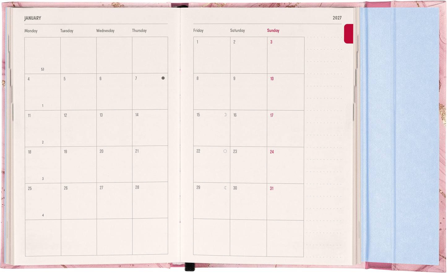 Magnetic Weekly Planner Pink Marble 2027, 11 x 16 cm