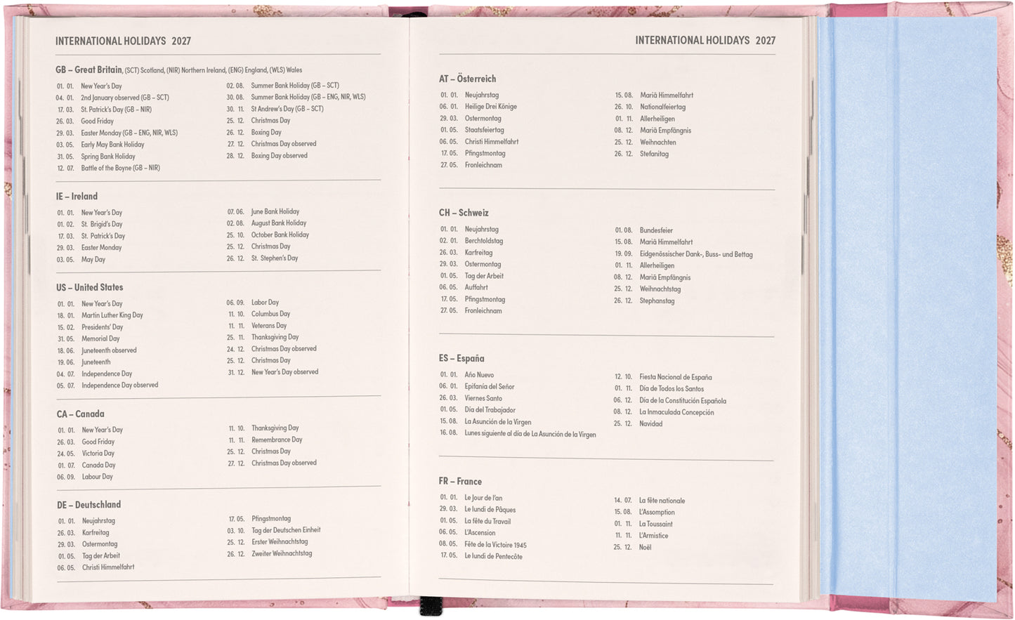 Magnetic Weekly Planner Pink Marble 2027, 11 x 16 cm