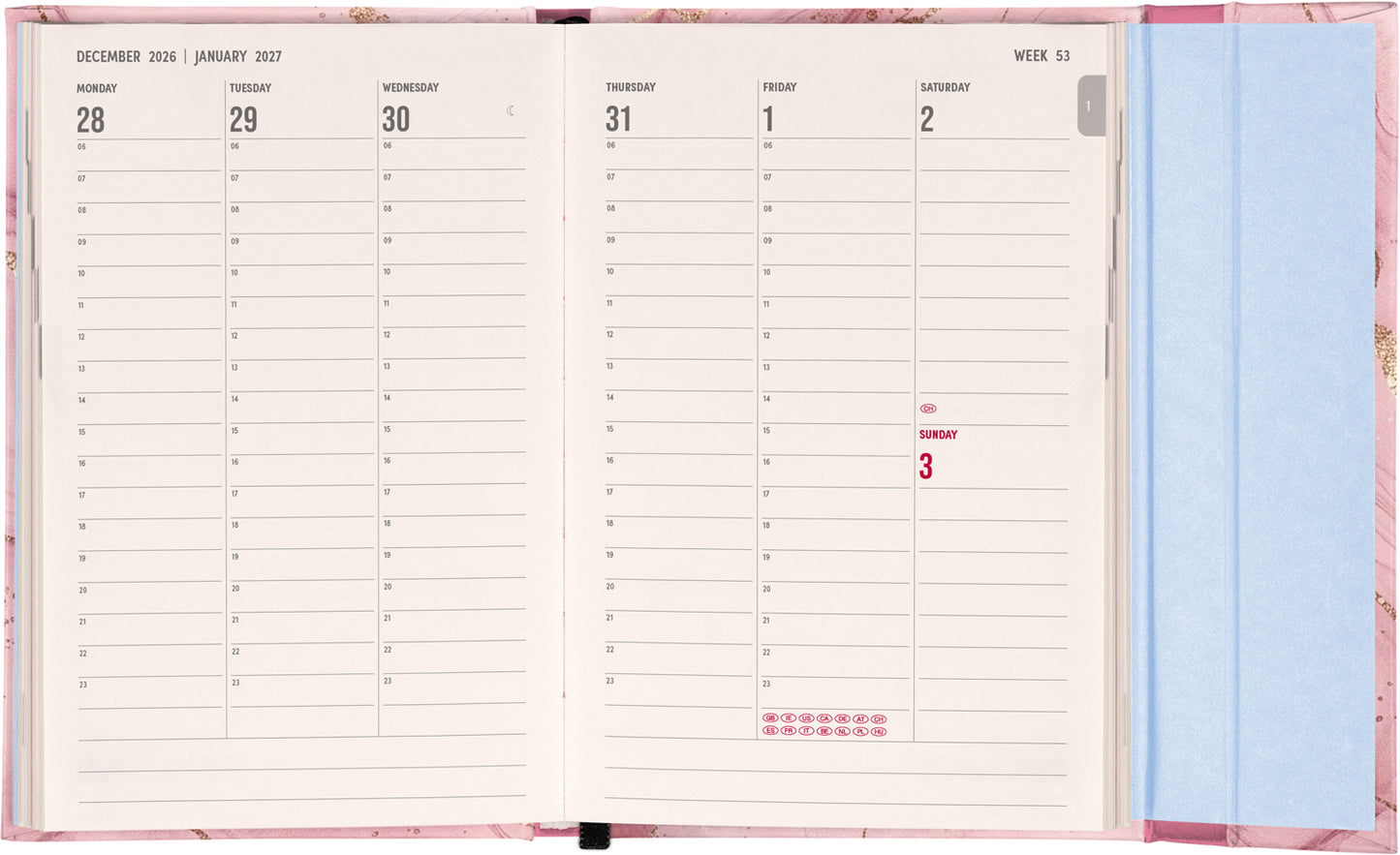 Magnetic Weekly Planner Pink Marble 2027, 11 x 16 cm