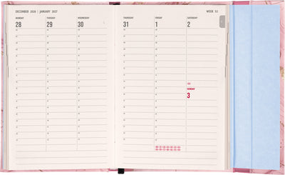 Magnetic Weekly Planner Pink Marble 2027, 11 x 16 cm