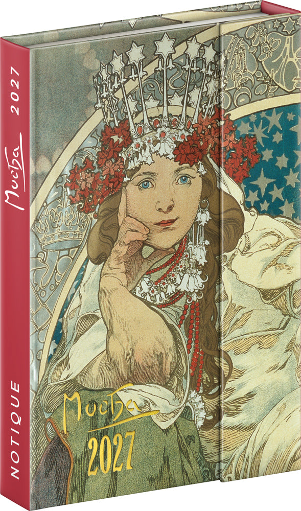 Magnetic Weekly Planner Alphonse Mucha 2027, 11 x 16 cm