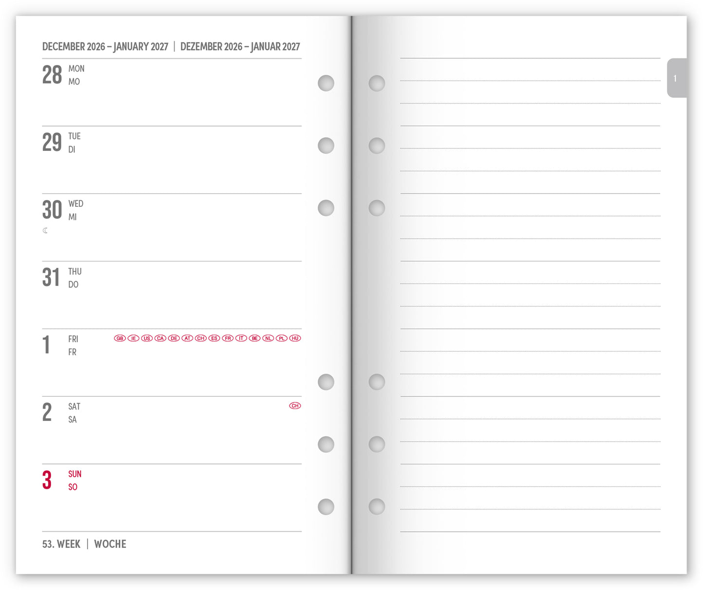 Refill – Weekly Ring Bound Planner 2027, black, 12,5 x 19 cm