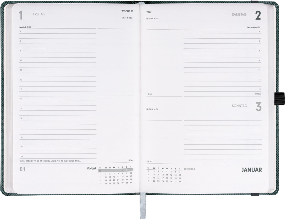Buchkalender Ajax 2027, Tageskalender, grün, 15 x 21 cm