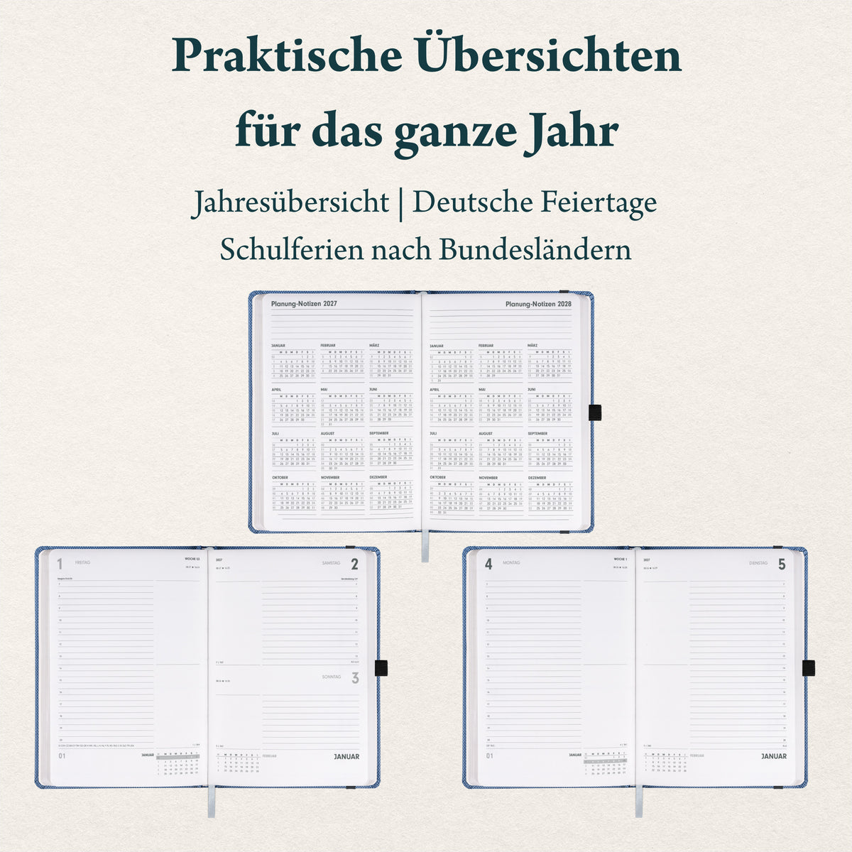 Buchkalender Ajax 2027, Tageskalender, blau, 15 x 21 cm
