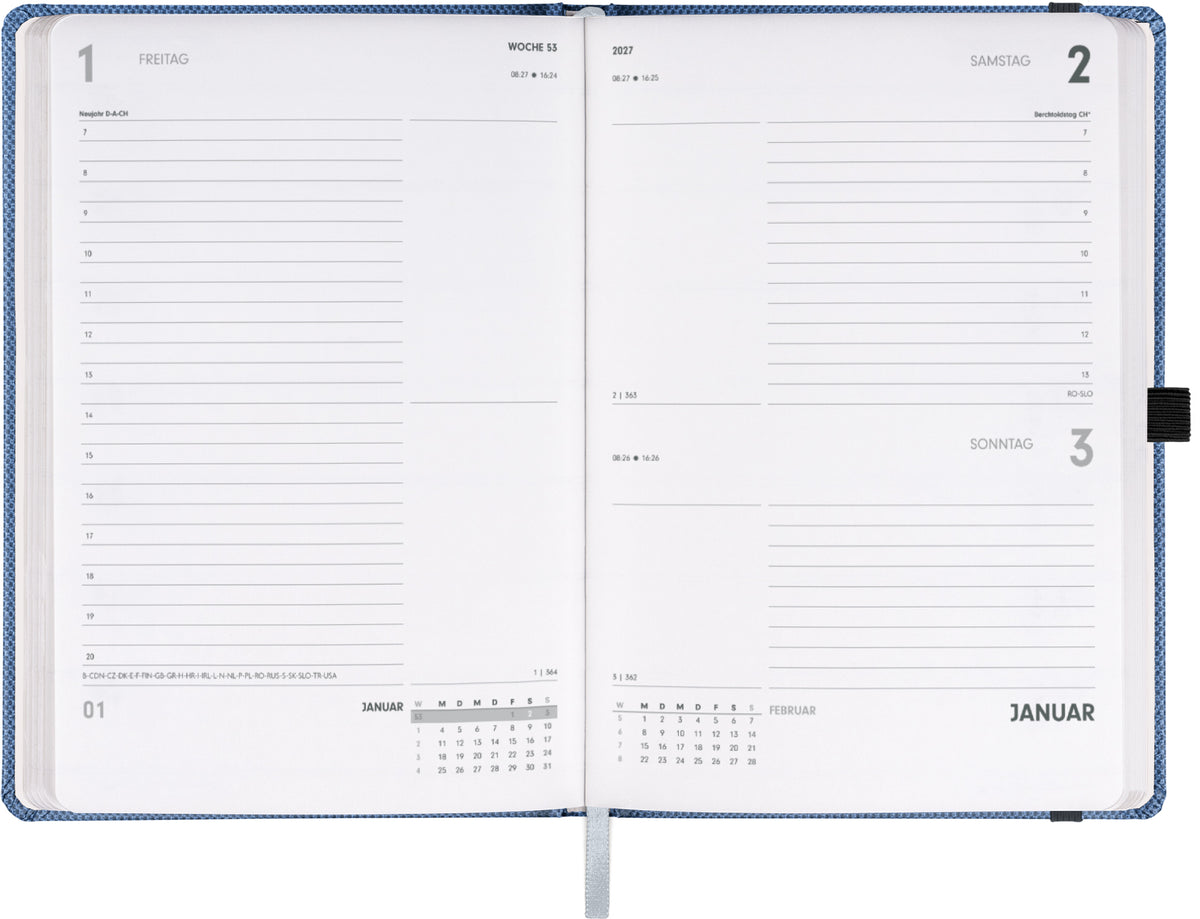 Buchkalender Ajax 2027, Tageskalender, blau, 15 x 21 cm