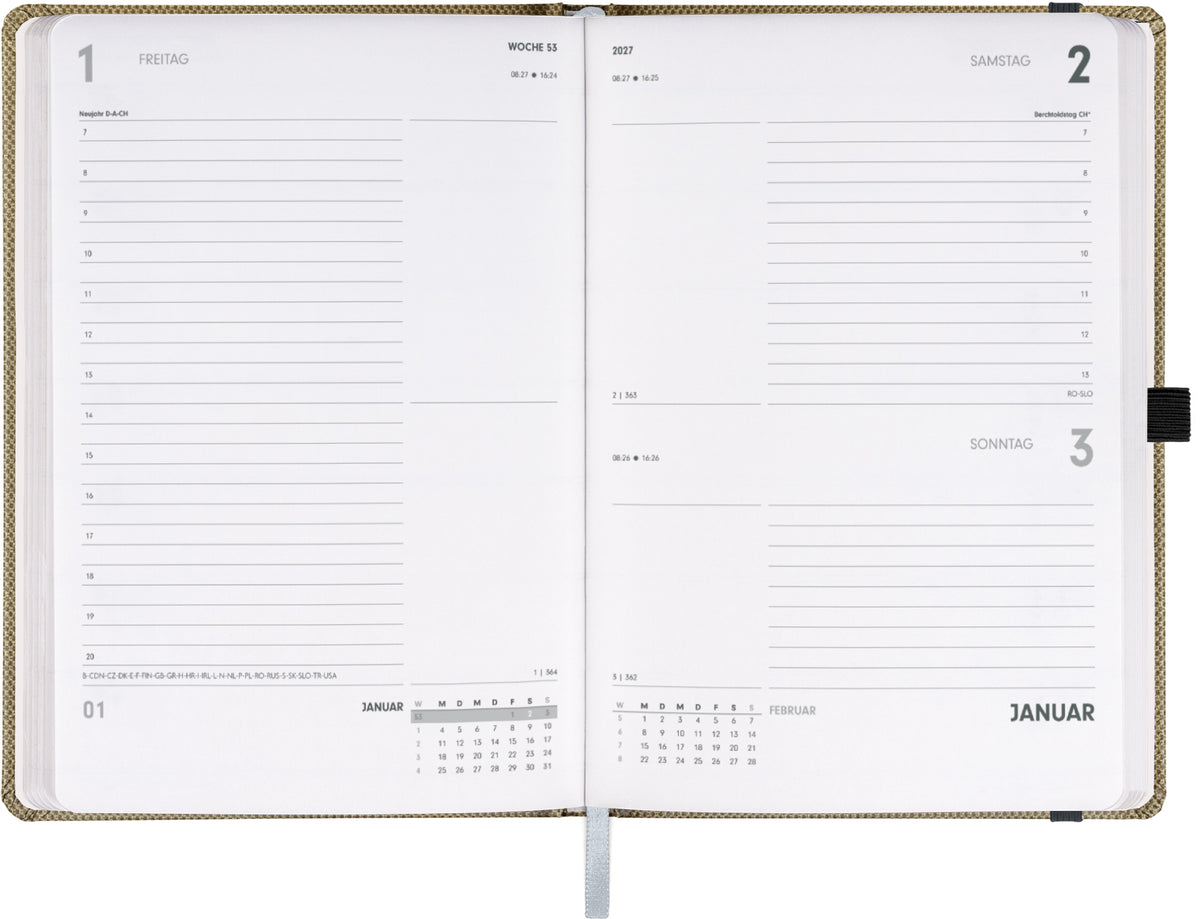 Buchkalender Ajax 2027, Tageskalender, gold, 15 x 21 cm