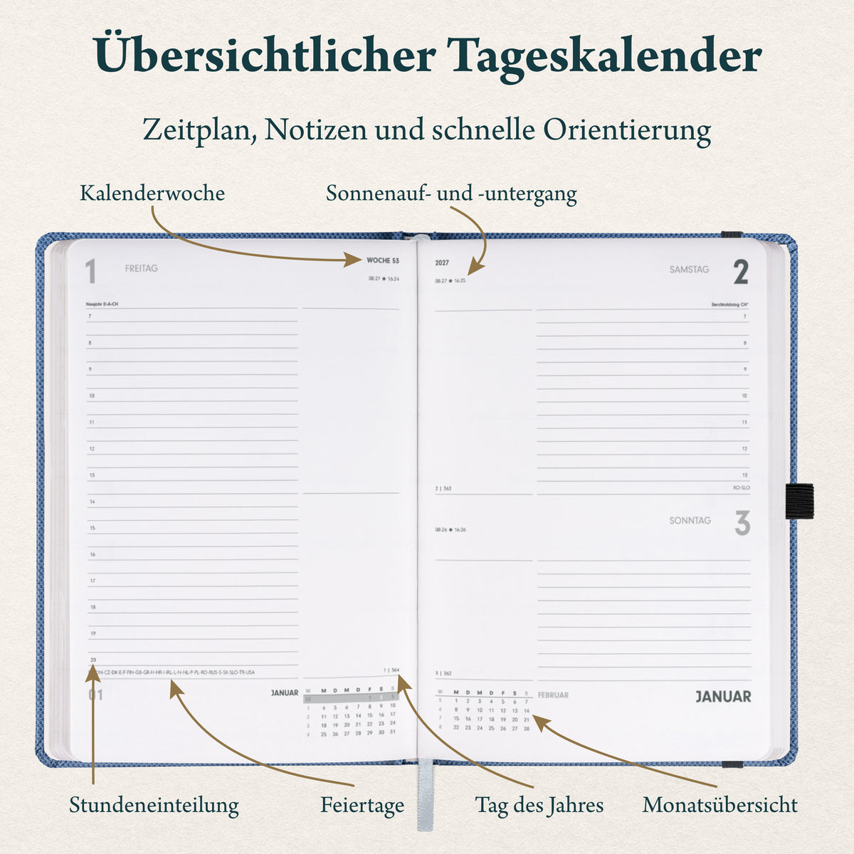 Buchkalender Ajax 2027, Tageskalender, schwarz, 15 x 21 cm