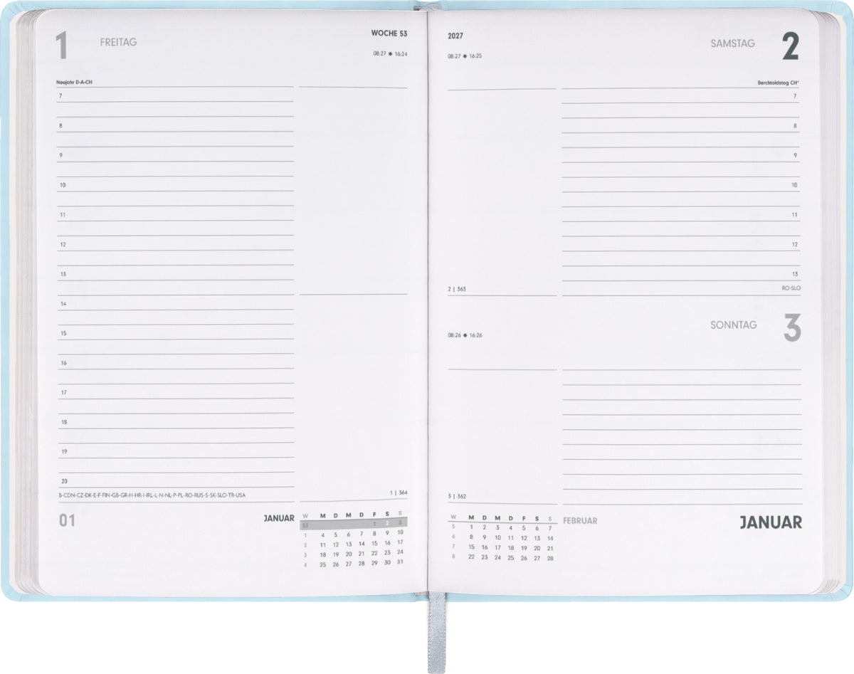 Buchkalender Ponza 2027, Tageskalender, blau, 15 x 21 cm