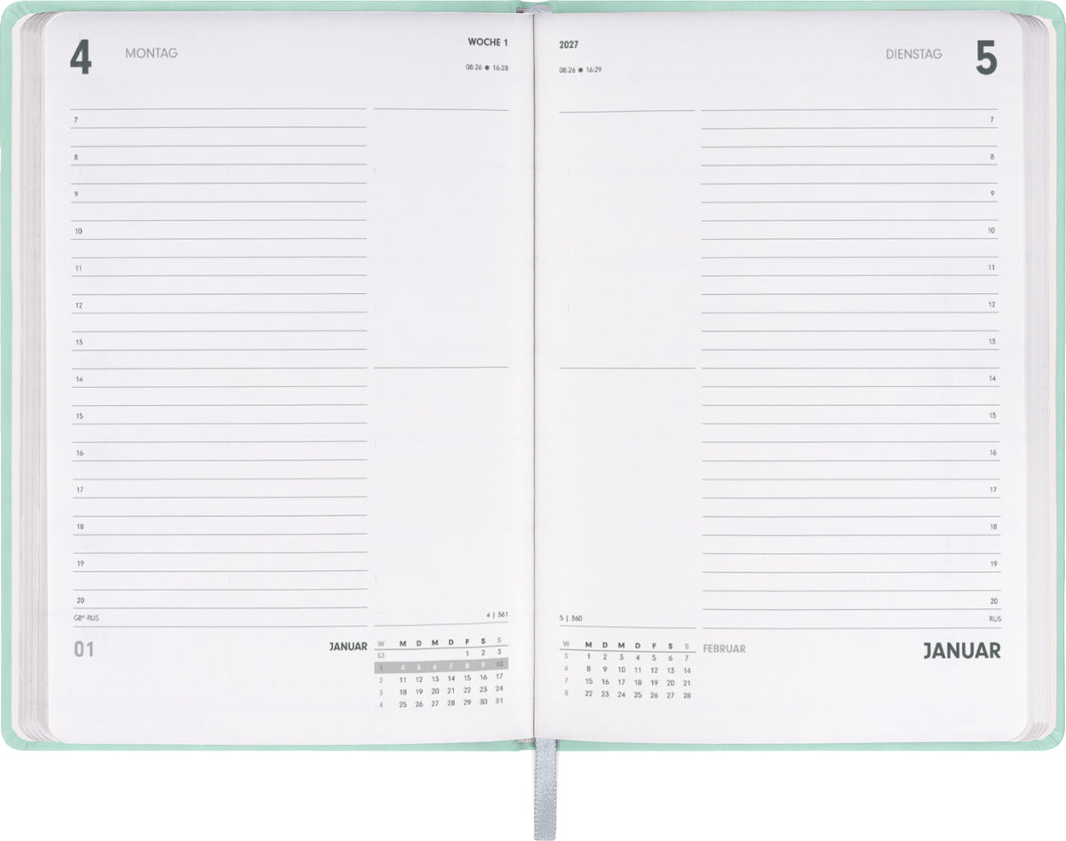 Buchkalender Ponza 2027, Tageskalender, mint, 15 x 21 cm