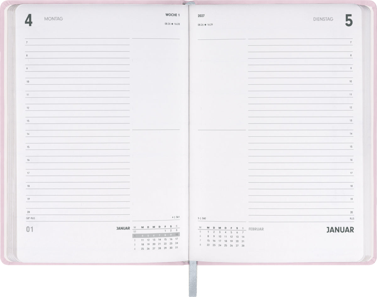 Buchkalender Ponza 2027, Tageskalender, rosa, 15 x 21 cm