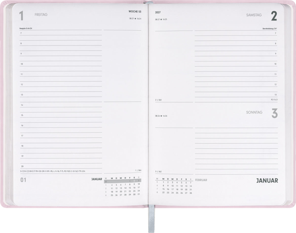Buchkalender Ponza 2027, Tageskalender, rosa, 15 x 21 cm