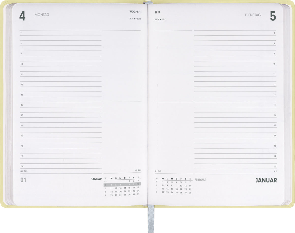 Buchkalender Ponza 2027, Tageskalender, gelb, 15 x 21 cm
