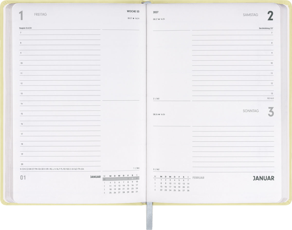 Buchkalender Ponza 2027, Tageskalender, gelb, 15 x 21 cm