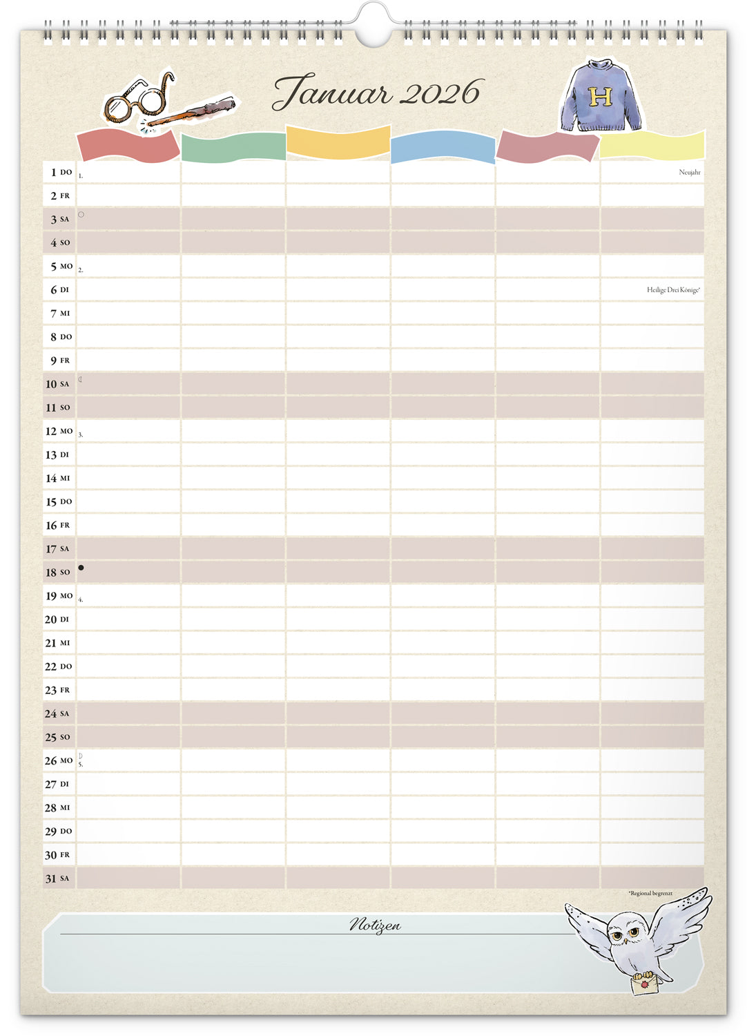 Familienplaner Harry Potter 2026, 33 × 46 cm