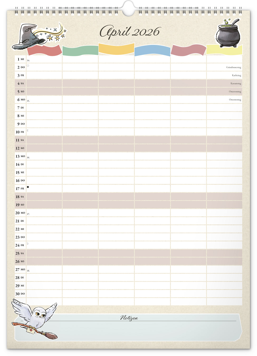 Familienplaner Harry Potter 2026, 33 × 46 cm