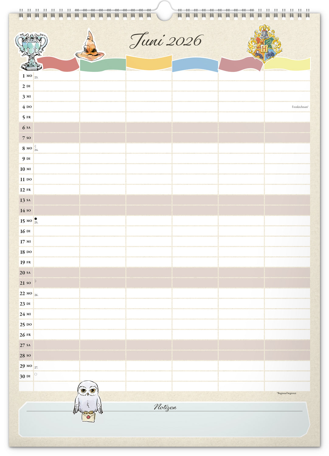 Familienplaner Harry Potter 2026, 33 × 46 cm