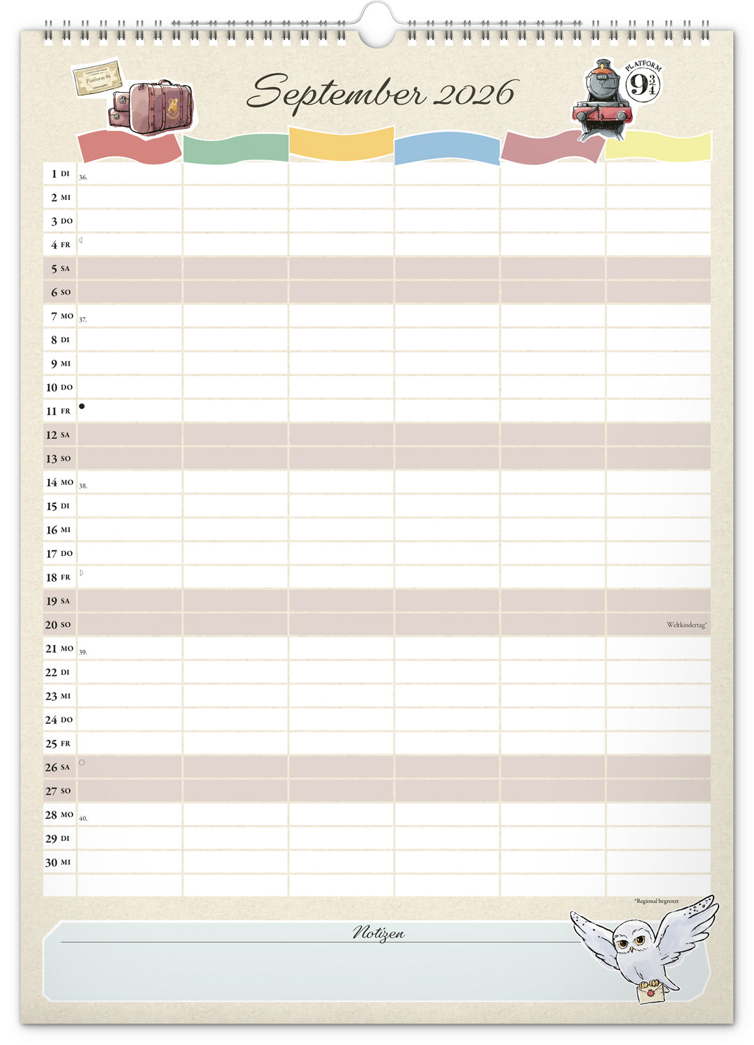 Familienplaner Harry Potter 2026, 33 × 46 cm