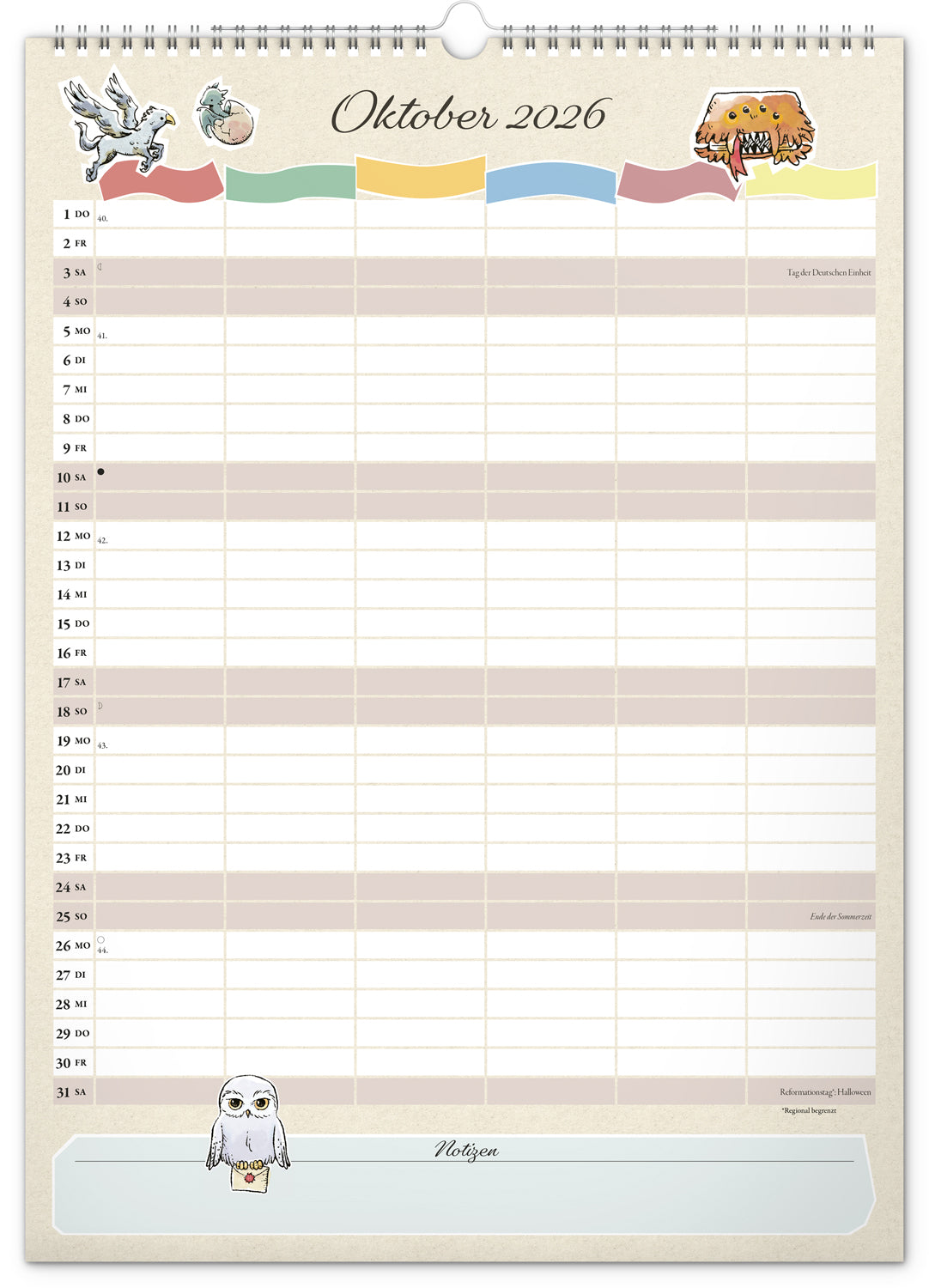 Familienplaner Harry Potter 2026, 33 × 46 cm