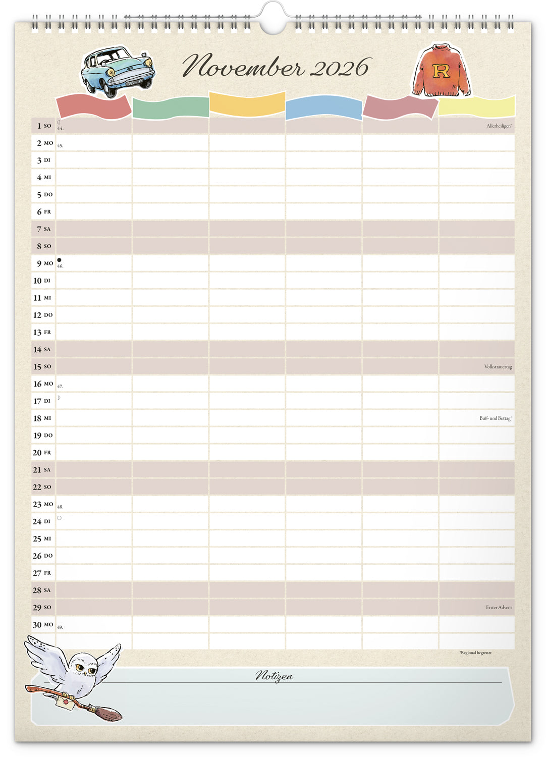 Familienplaner Harry Potter 2026, 33 × 46 cm