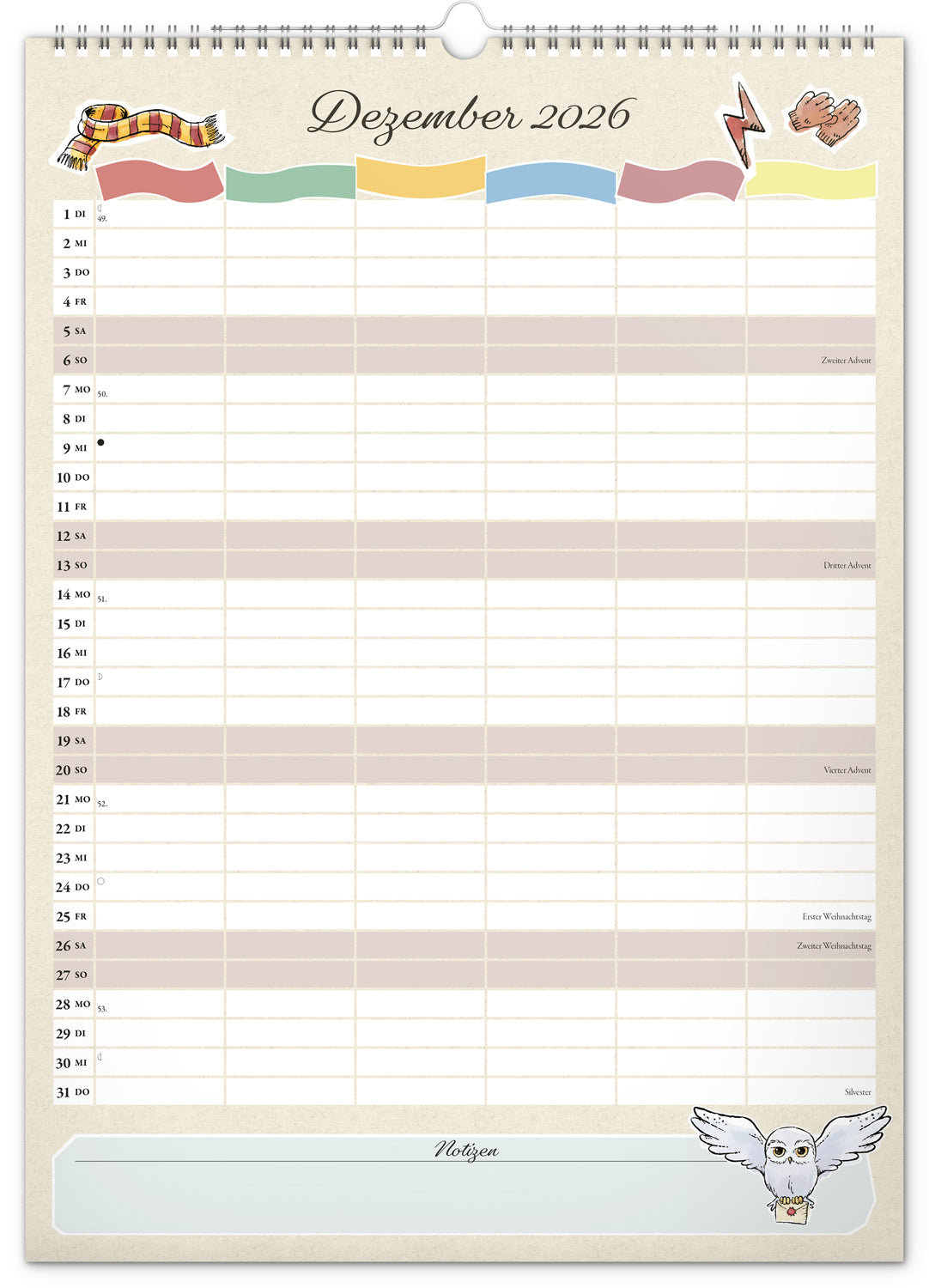 Familienplaner Harry Potter 2026, 33 × 46 cm