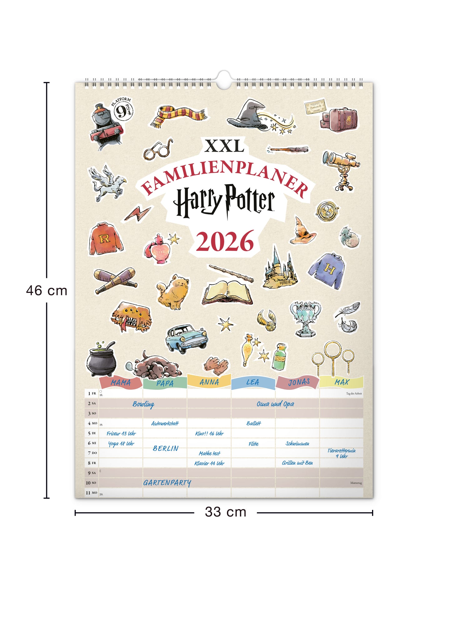 Familienplaner Harry Potter 2026, 33 × 46 cm