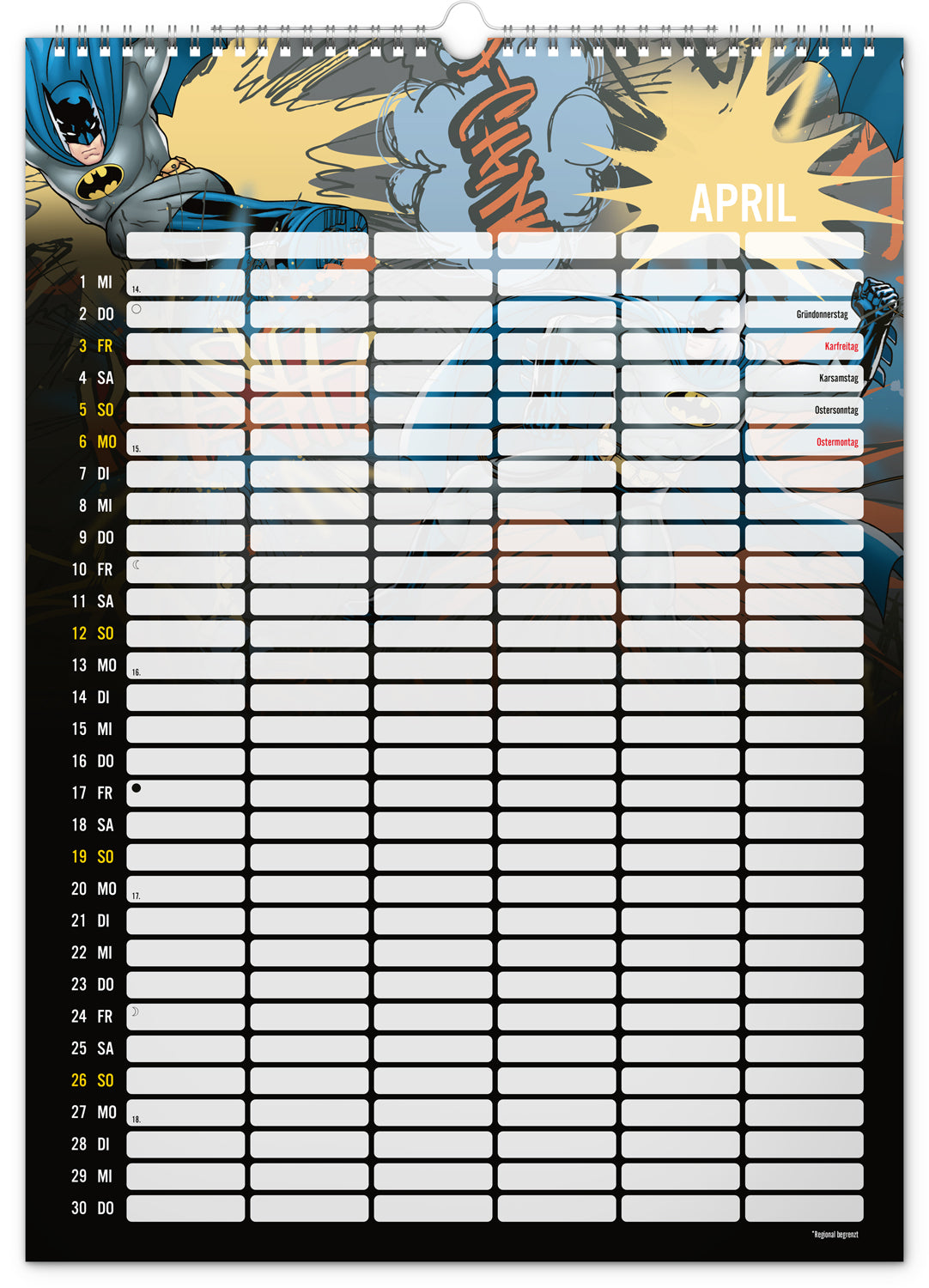Familienplaner Batman 2026, 33 × 46 cm