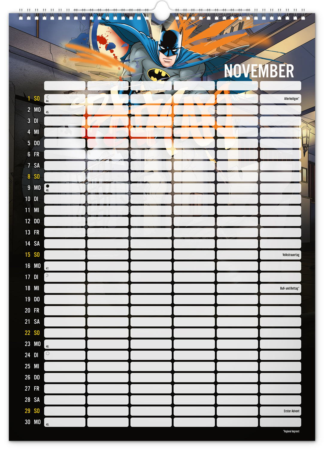 Familienplaner Batman 2026, 33 × 46 cm