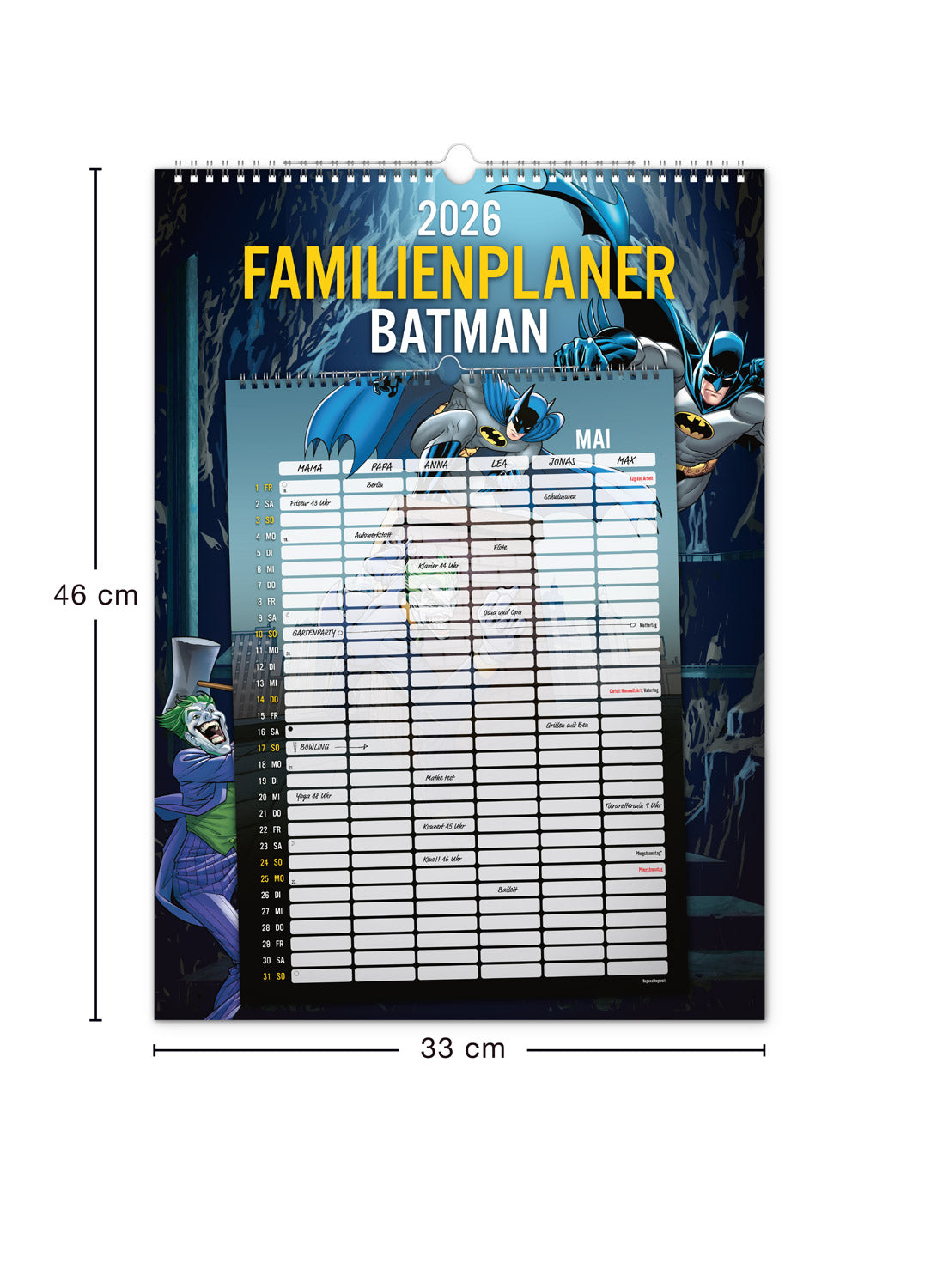 Familienplaner Batman 2026, 33 × 46 cm