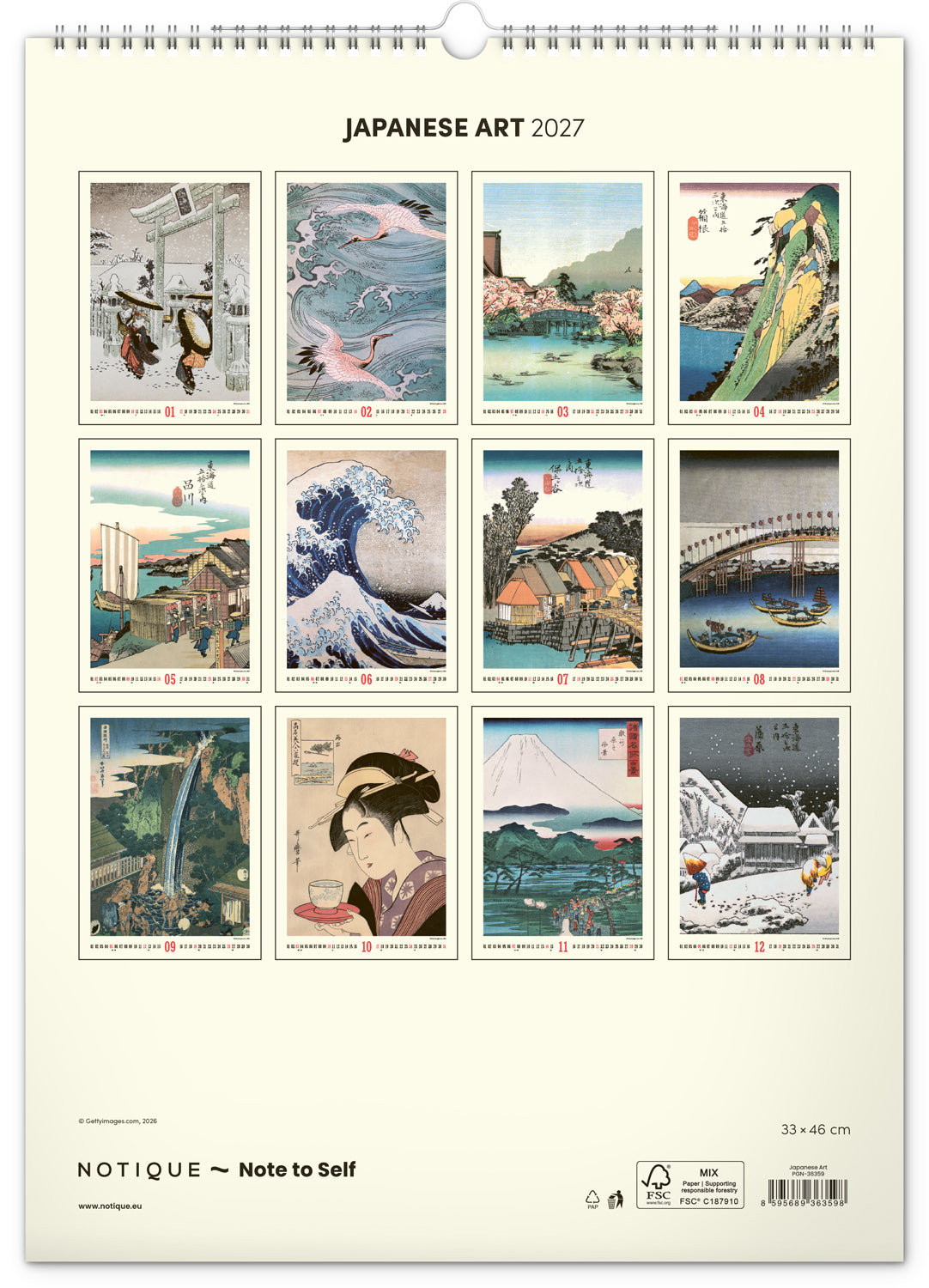 Wandkalender Vintage-Plakate – Japanische Kunst 2027, 33 x 46 cm