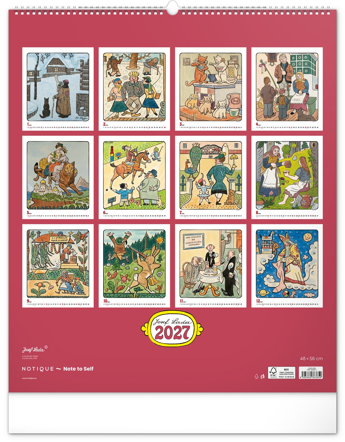 Wandkalender Josef Lada 2027, 48 x 56 cm