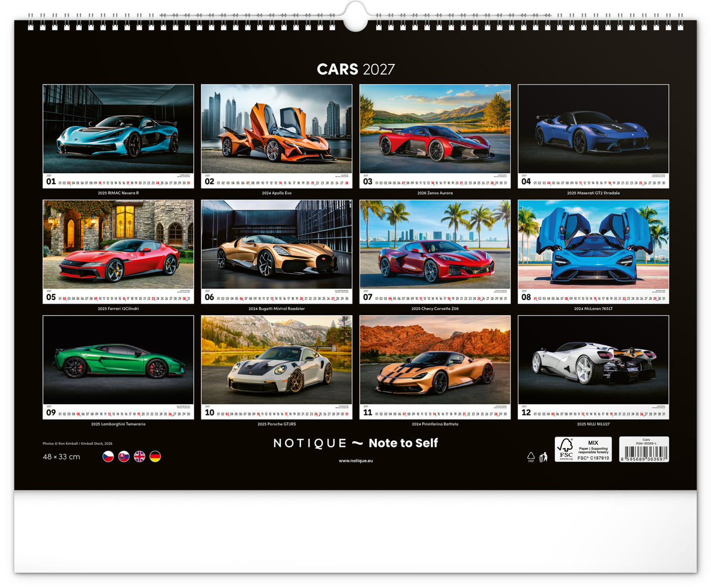 Wandkalender Autos 2027, 48 x 33 cm