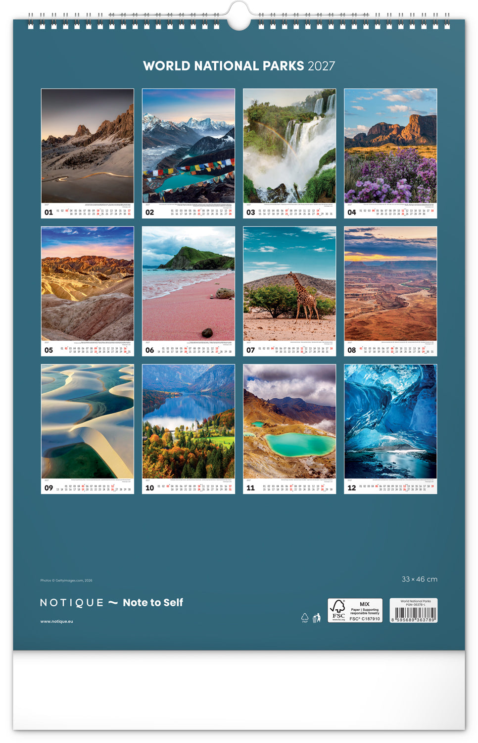 Wandkalender Nationalparks der Welt 2027, 33 x 46 cm