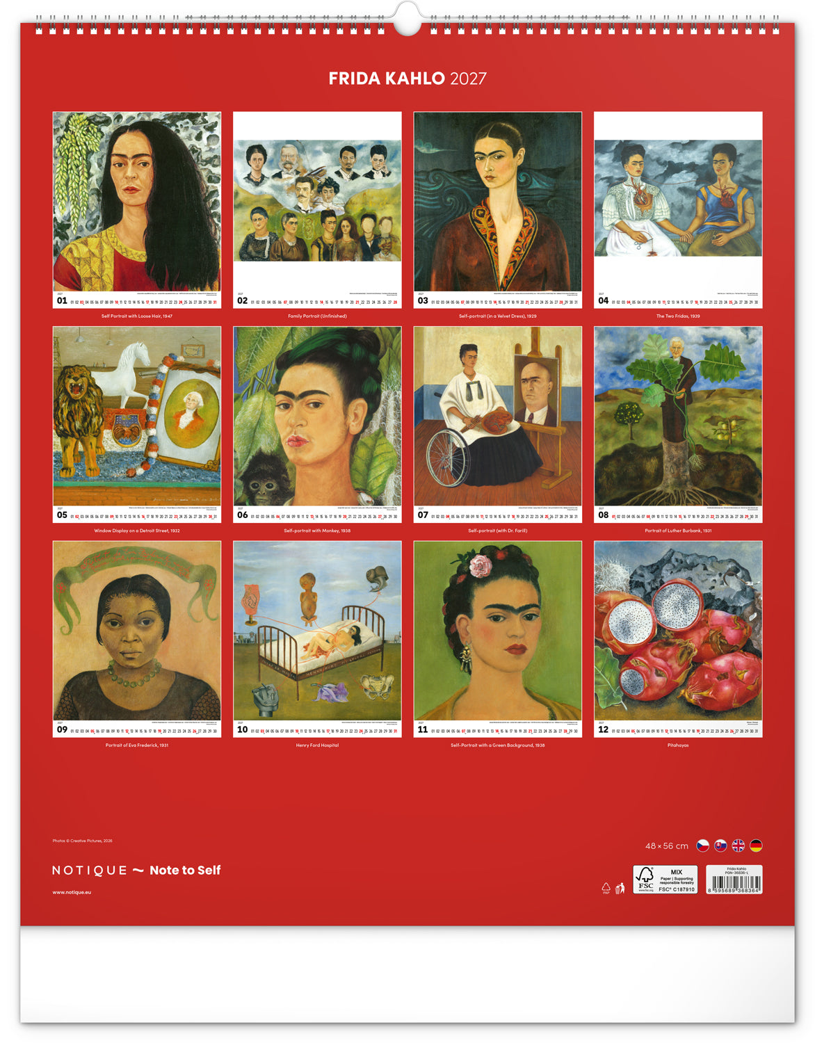 Wandkalender Frida Kahlo 2027, 48 x 56 cm