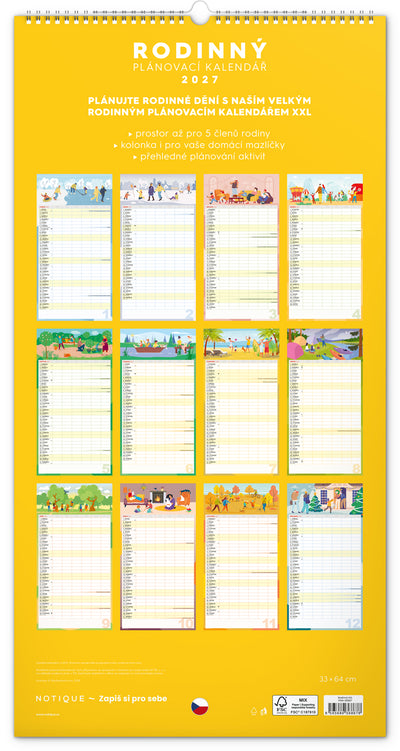 Wandkalender Familienplaner XXL 2027, 33 x 64 cm
