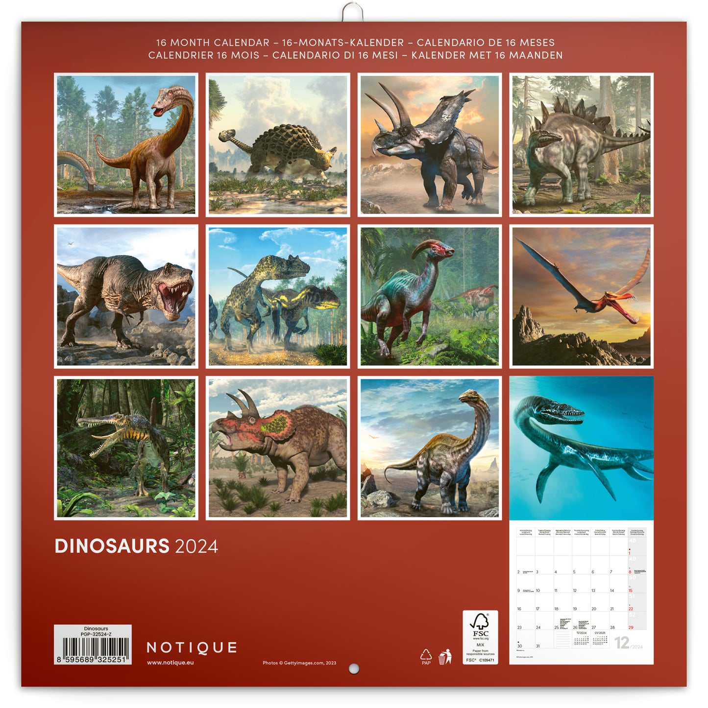 Broschürenkalender Dinosaurier 2024, 30 × 30 cm