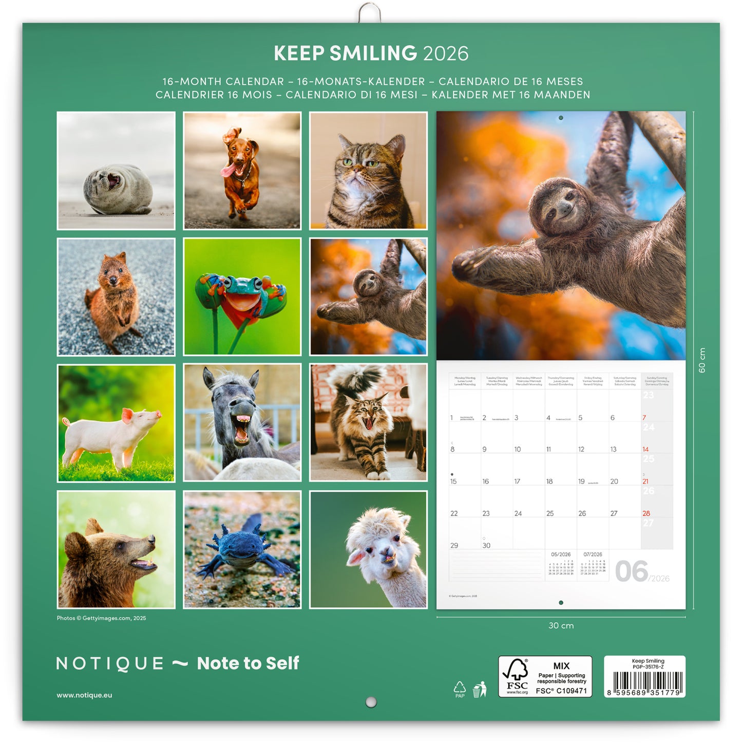 Broschürenkalender Bitte lächeln 2026, 30 x 30 cm