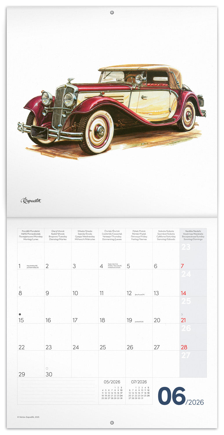 Broschürenkalender Classic Cars – Václav Zapadlík 2026, 30 x 30 cm