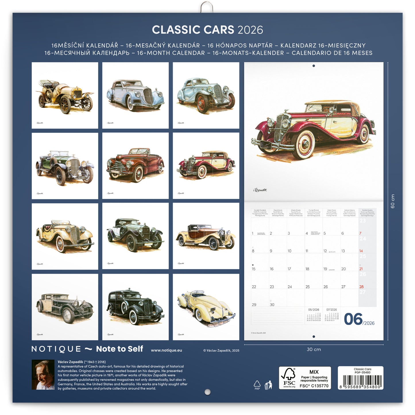 Broschürenkalender Classic Cars – Václav Zapadlík 2026, 30 x 30 cm