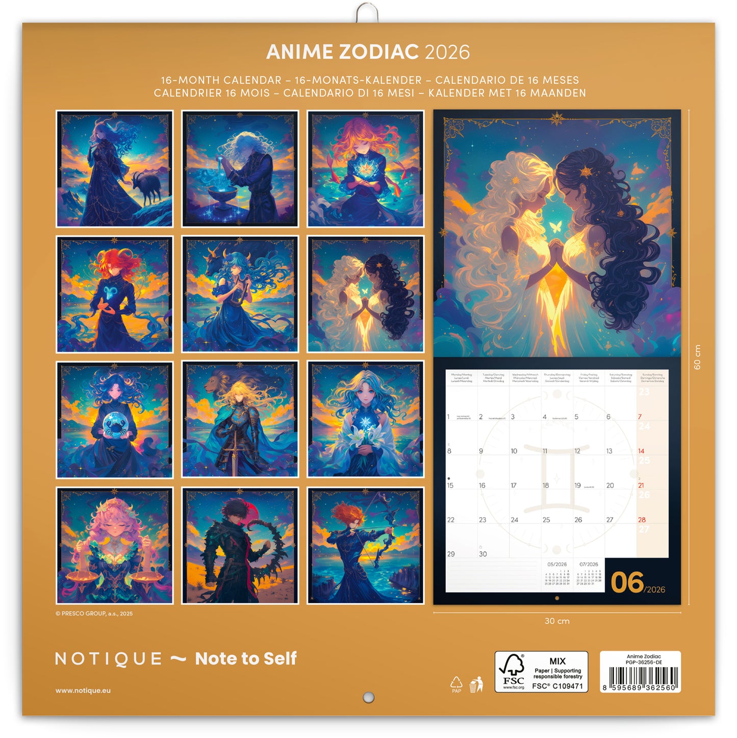 Broschürenkalender Anime Zodiac 2026, 30 × 30 cm