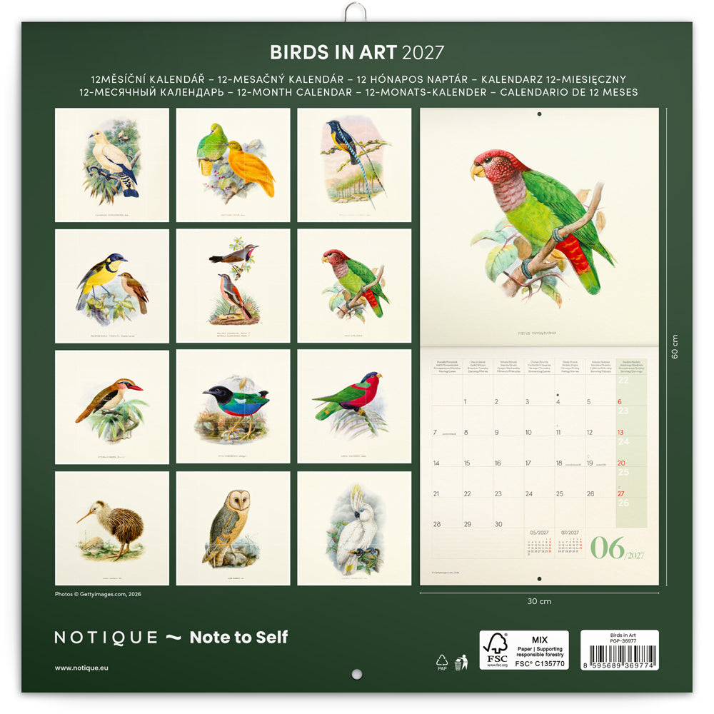 Broschürenkalender Vögel 2027, PLASTIC FREE, 30 x 30 cm