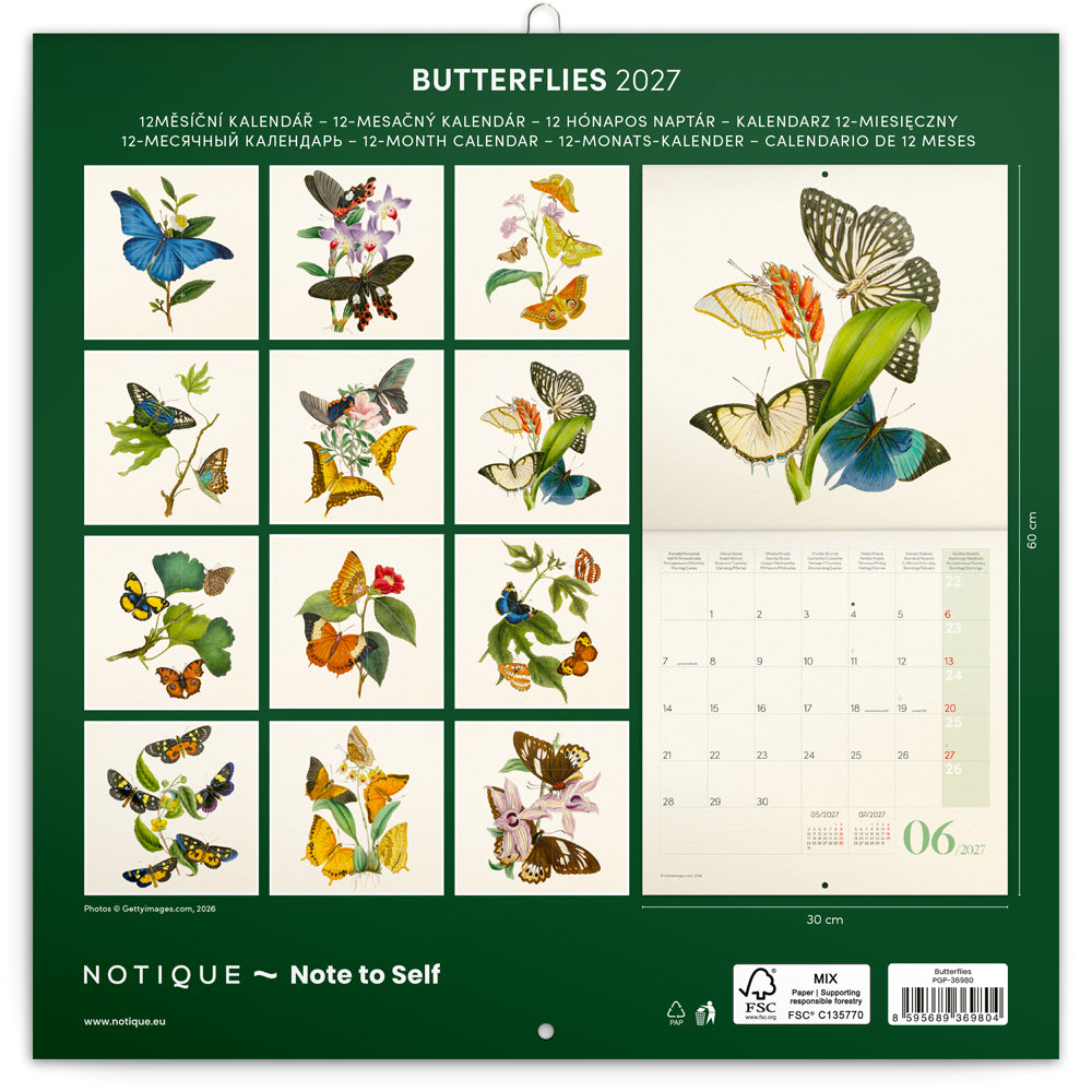 Broschürenkalender Schmetterlinge 2027, PLASTIC FREE, 30 x 30 cm