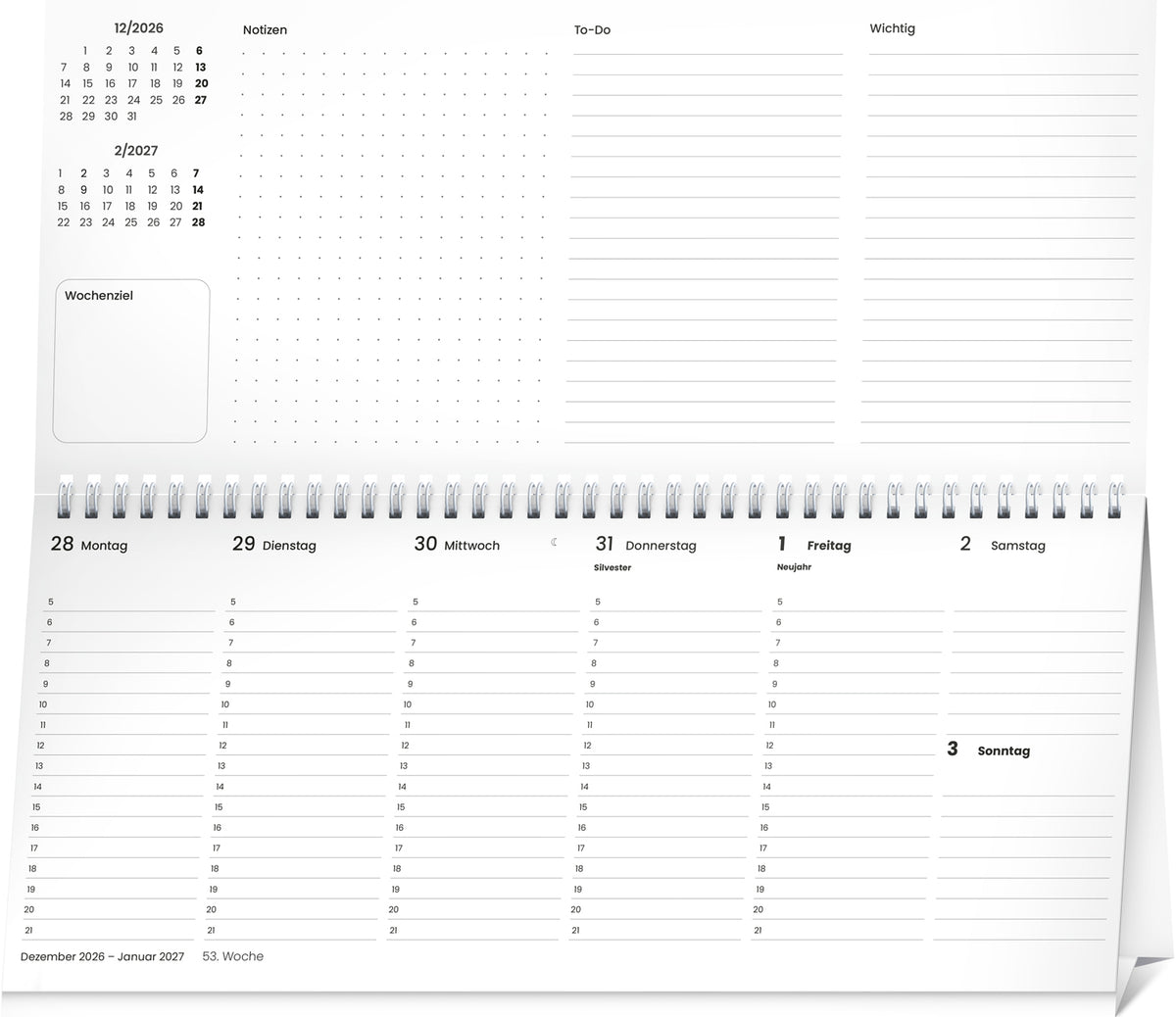 Tischkalender 2027, 33 x 14,5 cm